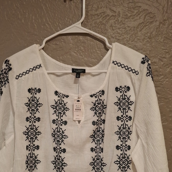 Talbots White 3/4 Sleeve Embellished Blouse - Picture 3 of 5